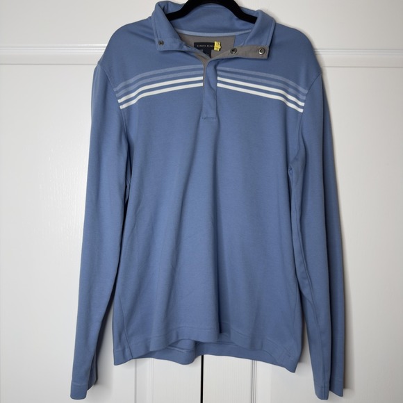 Banana Republic Other - Banana Republic Polo Shirt Mens Large Blue Striped Long Sleeve Snap Collar Knit